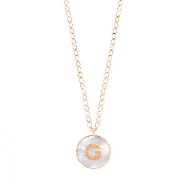 Ginette NY Jumbo Initial Ever G necklace in rose gold and white mother-of-pearl