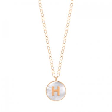 Collier Ginette NY Jumbo Initial Ever H en or rose et nacre blanche