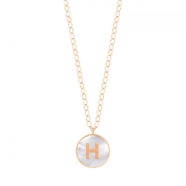 Ginette NY Jumbo Initial Ever H necklace in rose gold and white mother-of-pearl