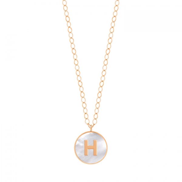 Ginette NY Jumbo Initial Ever H necklace in rose gold and white mother-of-pearl