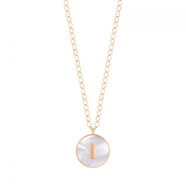 Collier Ginette NY Jumbo Initial Ever I en or rose et nacre blanche