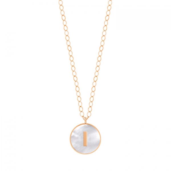 Collier Ginette NY Jumbo Initial Ever I en or rose et nacre blanche