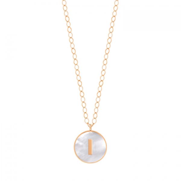 Ginette NY Jumbo Initial Ever I necklace in rose gold and white mother-of-pearl