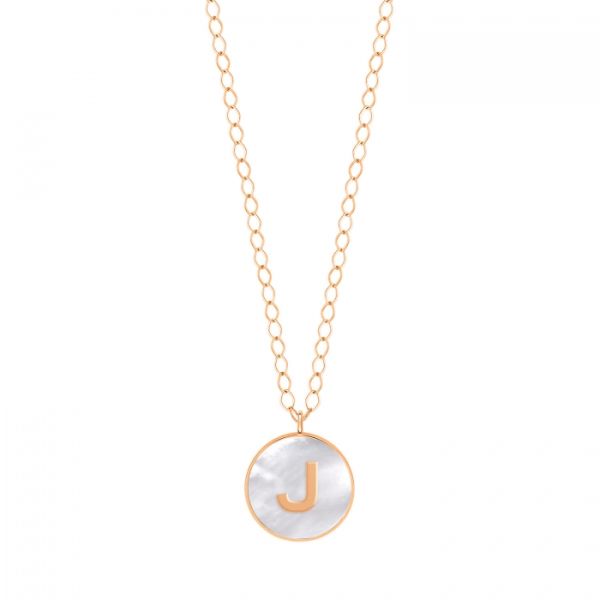 Collier Ginette NY Jumbo Initial Ever J en or rose et nacre blanche