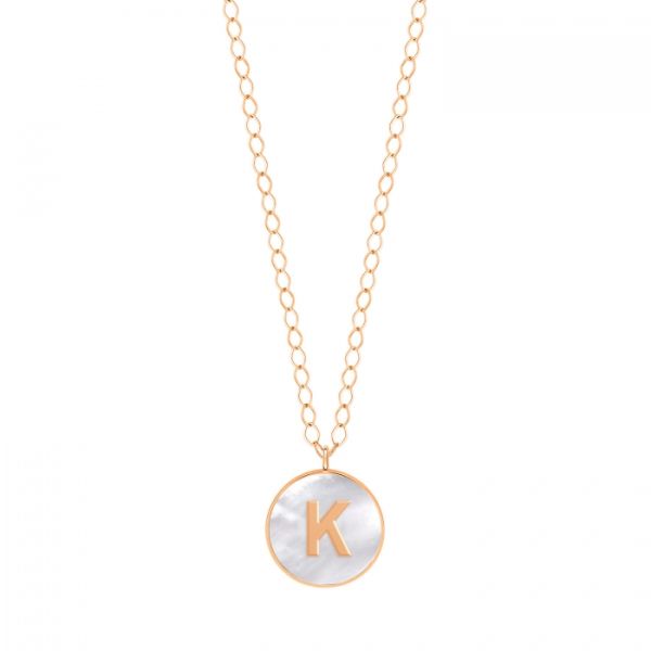 Collier Ginette NY Jumbo Initial Ever K en or rose et nacre blanche
