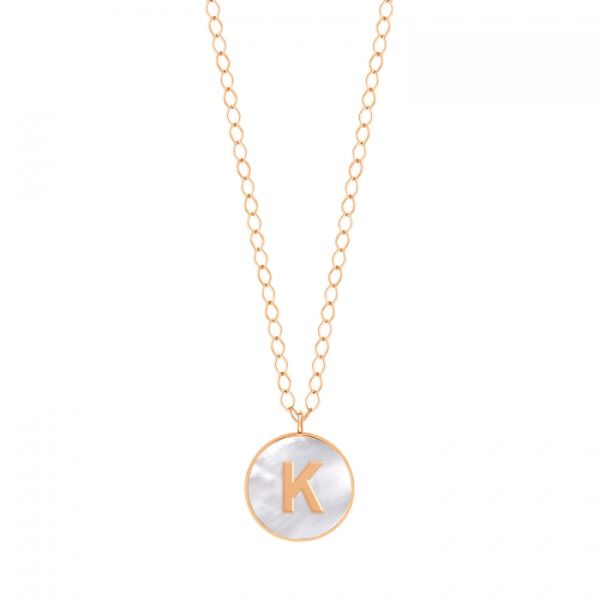 Ginette NY Jumbo Initial Ever K necklace in rose gold and white mother-of-pearl