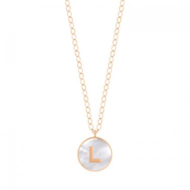 Collier Ginette NY Jumbo Initial Ever L en or rose et nacre blanche