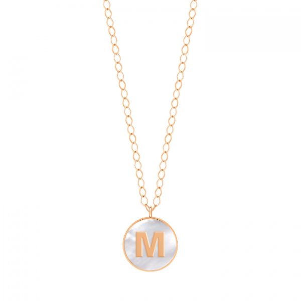 Collier Ginette NY Jumbo Initial Ever M en or rose et nacre blanche