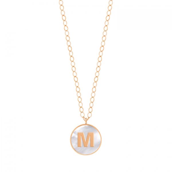 Ginette NY Jumbo Initial Ever M necklace in rose gold and white mother-of-pearl