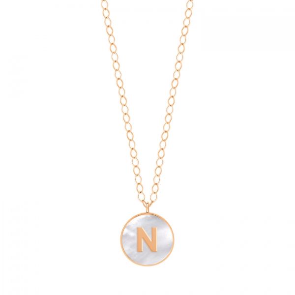 Collier Ginette NY Jumbo Initial Ever N en or rose et nacre blanche