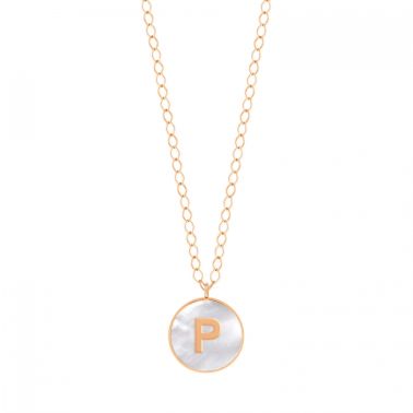 Collier Ginette NY Jumbo Initial Ever P en or rose et nacre blanche