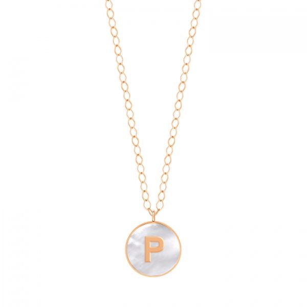 Collier Ginette NY Jumbo Initial Ever P en or rose et nacre blanche