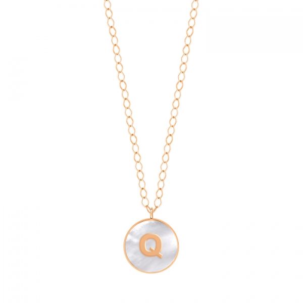 Collier Ginette NY Jumbo Initial Ever Q en or rose et nacre blanche