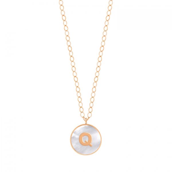 Ginette NY Jumbo Initial Ever Q necklace in rose gold and white mother-of-pearl