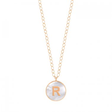 Collier Ginette NY Jumbo Initial Ever R en or rose et nacre blanche