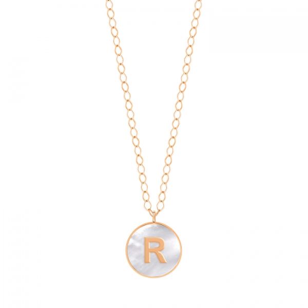 Collier Ginette NY Jumbo Initial Ever R en or rose et nacre blanche