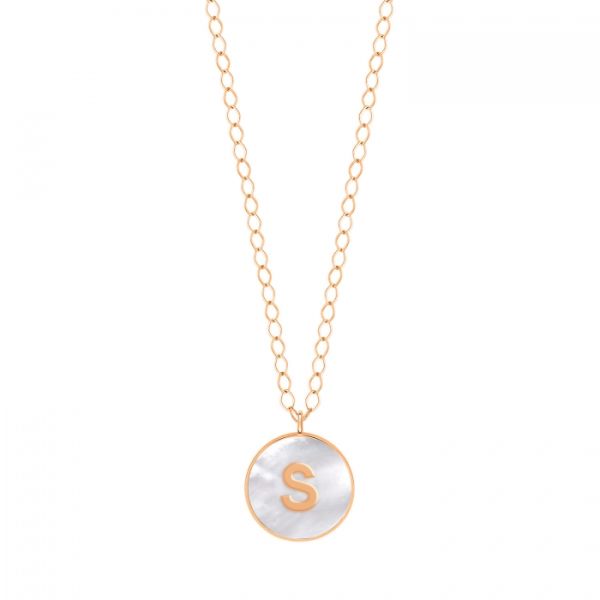 Collier Ginette NY Jumbo Initial Ever S en or rose et nacre blanche