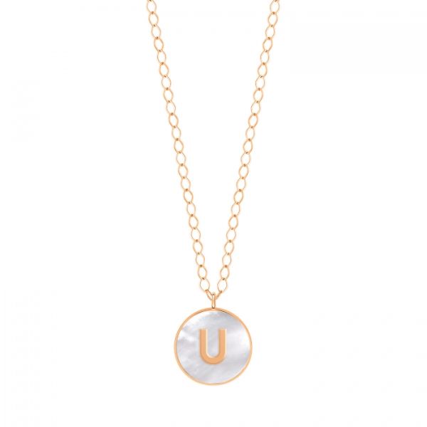 Collier Ginette NY Jumbo Initial Ever U en or rose et nacre blanche