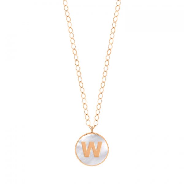 Ginette NY Jumbo Initial Ever W necklace in rose gold and white mother-of-pearl