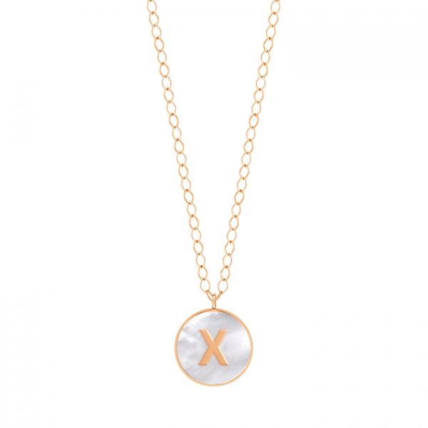 Ginette NY Jumbo Initial Ever X necklace in rose gold and white mother-of-pearl