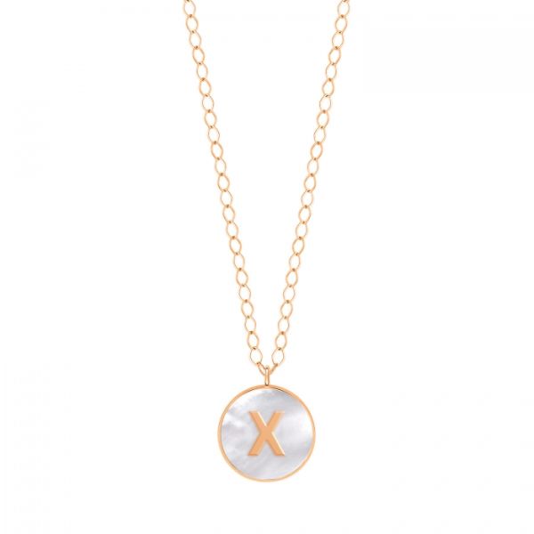 Ginette NY Jumbo Initial Ever X necklace in rose gold and white mother-of-pearl