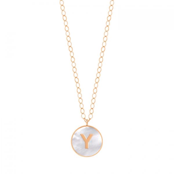 Collier Ginette NY Jumbo Initial Ever Y en or rose et nacre blanche