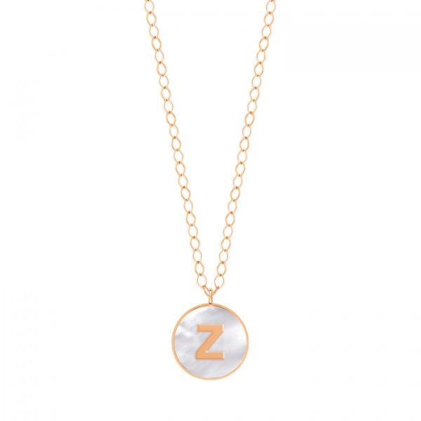 Ginette NY Jumbo Initial Ever Z necklace in rose gold and white mother-of-pearl
