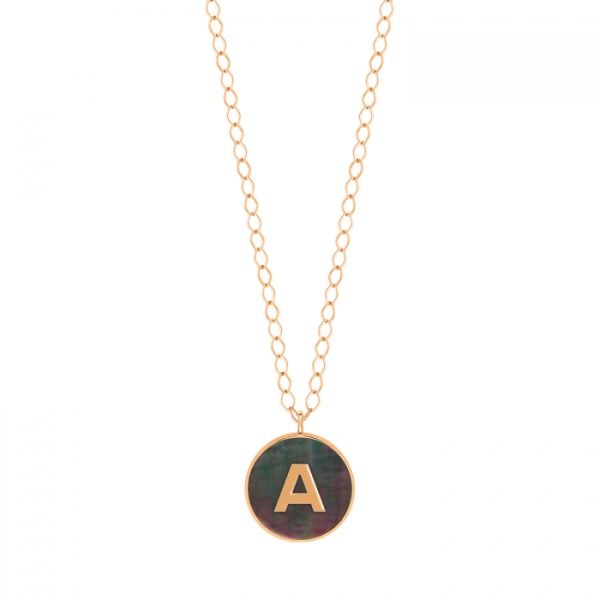 Ginette NY Jumbo Initial Ever A necklace in rose gold and black mother-of-pearl