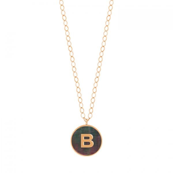 Collier Ginette NY Jumbo Initial Ever B en or rose et nacre noire