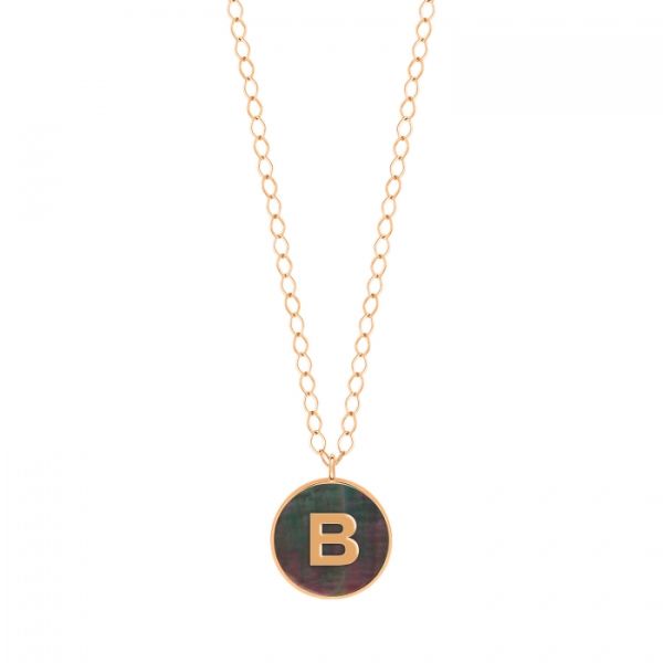 Ginette NY Jumbo Initial Ever B necklace in rose gold and black mother-of-pearl