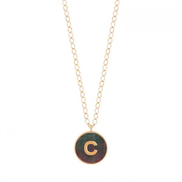 Collier Ginette NY Jumbo Initial Ever C en or rose et nacre noire