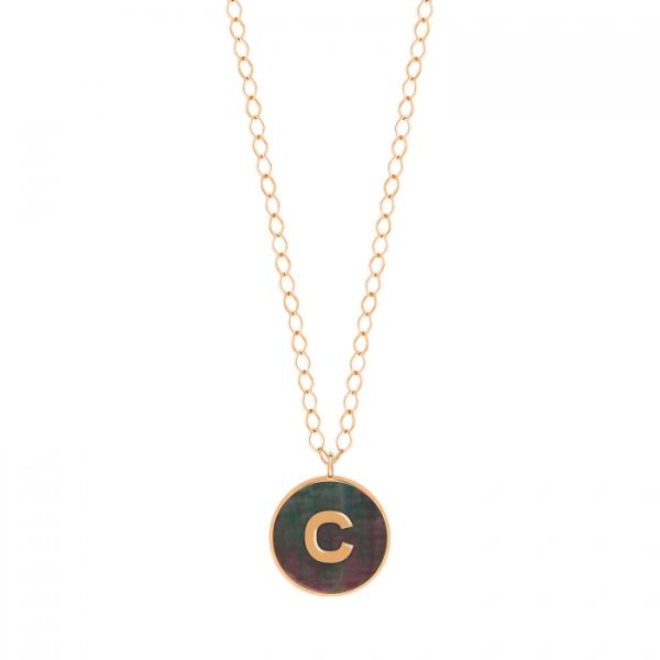 Ginette NY Jumbo Initial Ever C necklace in rose gold and black mother-of-pearl