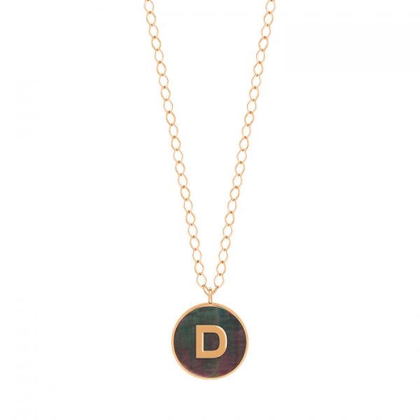 Ginette NY Jumbo Initial Ever D necklace in rose gold and black mother-of-pearl