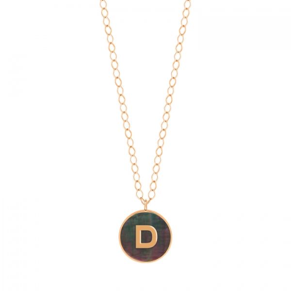 Ginette NY Jumbo Initial Ever D necklace in rose gold and black mother-of-pearl