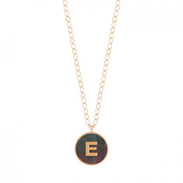 Ginette NY Jumbo Initial Ever E necklace in rose gold and black mother-of-pearl
