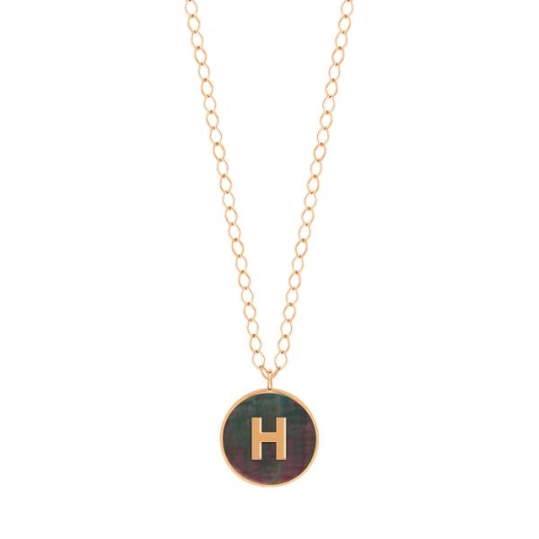 Collier Ginette NY Jumbo Initial Ever H en or rose et nacre noire