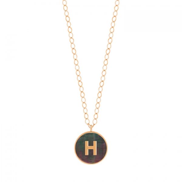 Ginette NY Jumbo Initial Ever H necklace in rose gold and black mother-of-pearl