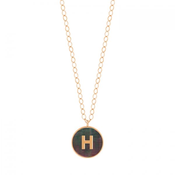 Ginette NY Jumbo Initial Ever H necklace in rose gold and black mother-of-pearl