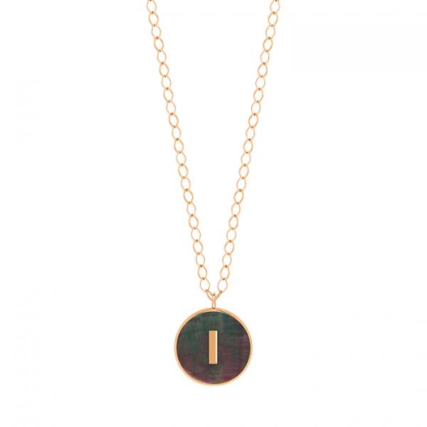 Collier Ginette NY Jumbo Initial Ever I en or rose et nacre noire
