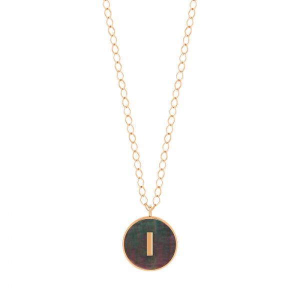 Collier Ginette NY Jumbo Initial Ever I en or rose et nacre noire