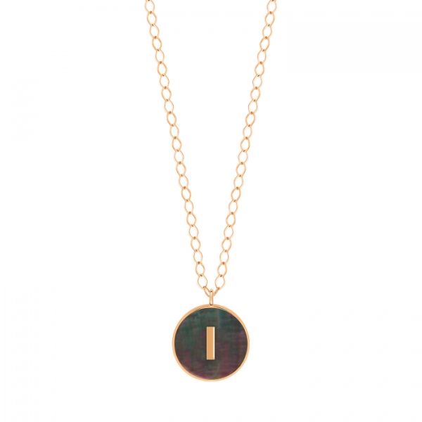 Ginette NY Jumbo Initial Ever I necklace in rose gold and black mother-of-pearl