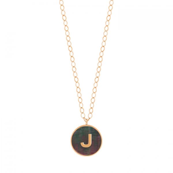 Collier Ginette NY Jumbo Initial Ever J en or rose et nacre noire