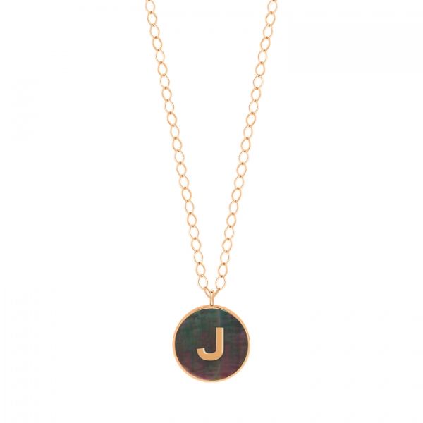 Ginette NY Jumbo Initial Ever J necklace in rose gold and black mother-of-pearl