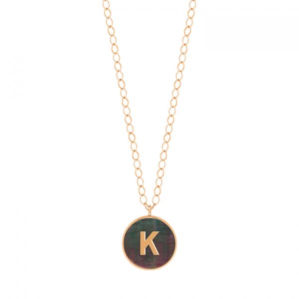 Collier Ginette NY Jumbo Initial Ever K en or rose et nacre noire