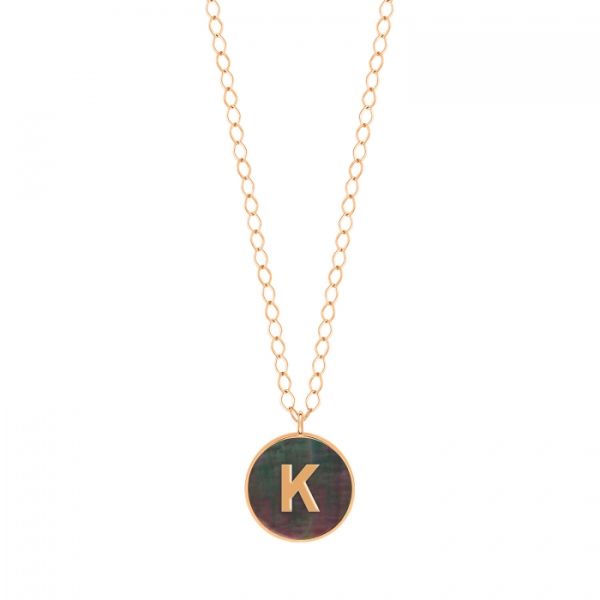 Ginette NY Jumbo Initial Ever K necklace in rose gold and black mother-of-pearl