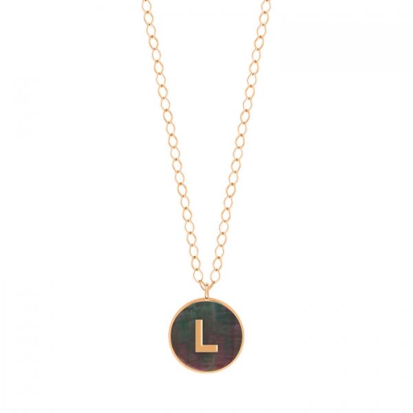 Ginette NY Jumbo Initial Ever L necklace in rose gold and black mother-of-pearl