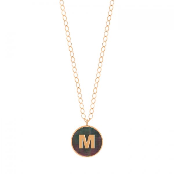 Ginette NY Jumbo Initial Ever M necklace in rose gold and black mother-of-pearl
