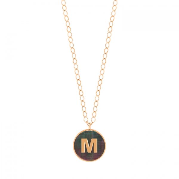 Ginette NY Jumbo Initial Ever M necklace in rose gold and black mother-of-pearl