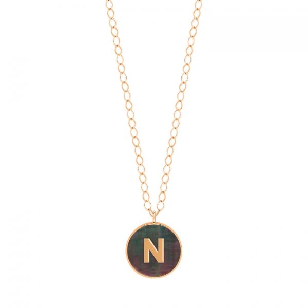 Collier Ginette NY Jumbo Initial Ever N en or rose et nacre noire