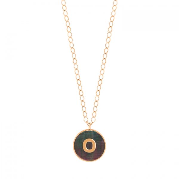 Ginette NY Jumbo Initial Ever O necklace in rose gold and black mother-of-pearl